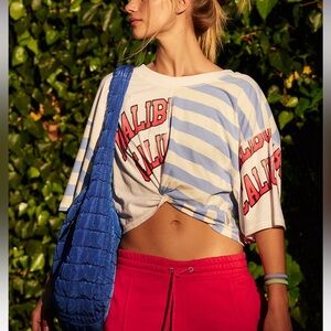 Free People Striped Malibu Graphic Short Sleeve Tee in Blue, White, Red